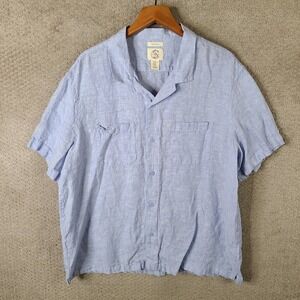 Panama Jack Shirt‎ Mens 2XL Blue Linen Short Sleeve Camp Button Up Vacation